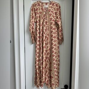Natalie Martin Silk Fiore Maxi Dress Pink Cream Size XS